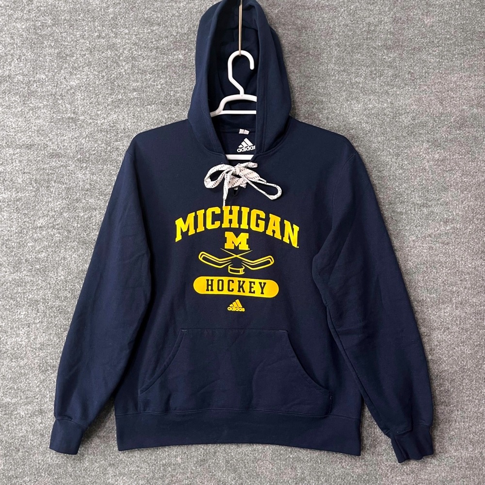 Michigan Wolverines‎ Hockey Hoodie Navy Blue Men's Size Medium Adidas Lace Up